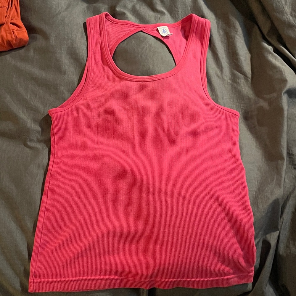 Petit Bateau pink Cotton Tank small 16 ans nwot open back
